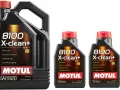 Trzy czarne bańki oleju silnikowego Motul 8100 X-clean+ SAE 5W30. Wybór między Motul czy Valvoline? Motul to jakość.