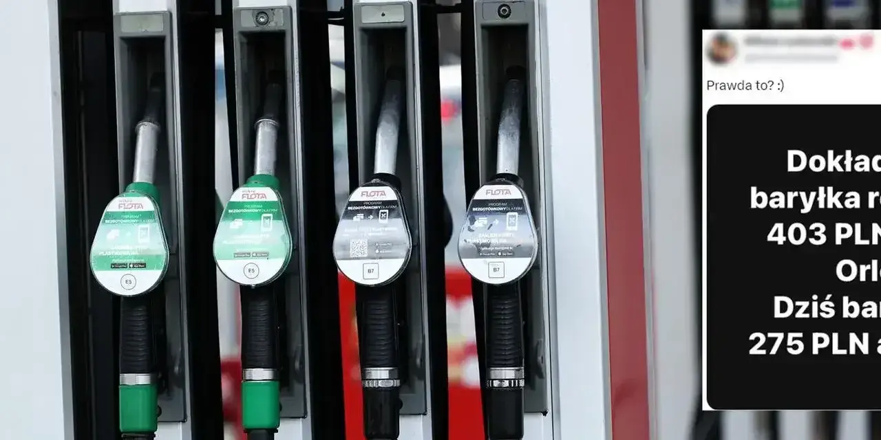 Dystrybutory paliwa. Ile litrów benzyny można kupić za baryłkę ropy? Cena ropy spadła z 403 do 275 PLN.