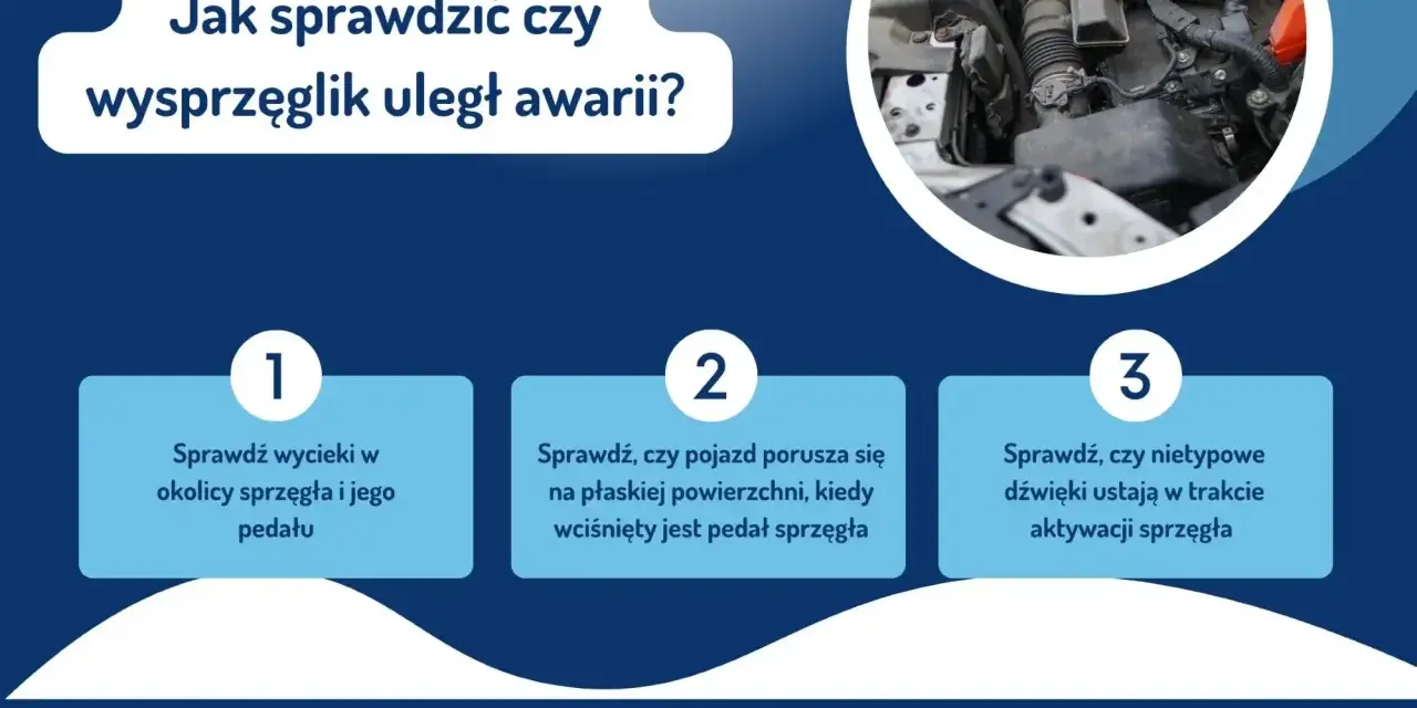 Jak sprawdzić uszkodzony wysprzęglik objawy: wycieki, ruch pojazdu przy wciśniętym sprzęgle, nietypowe dźwięki.